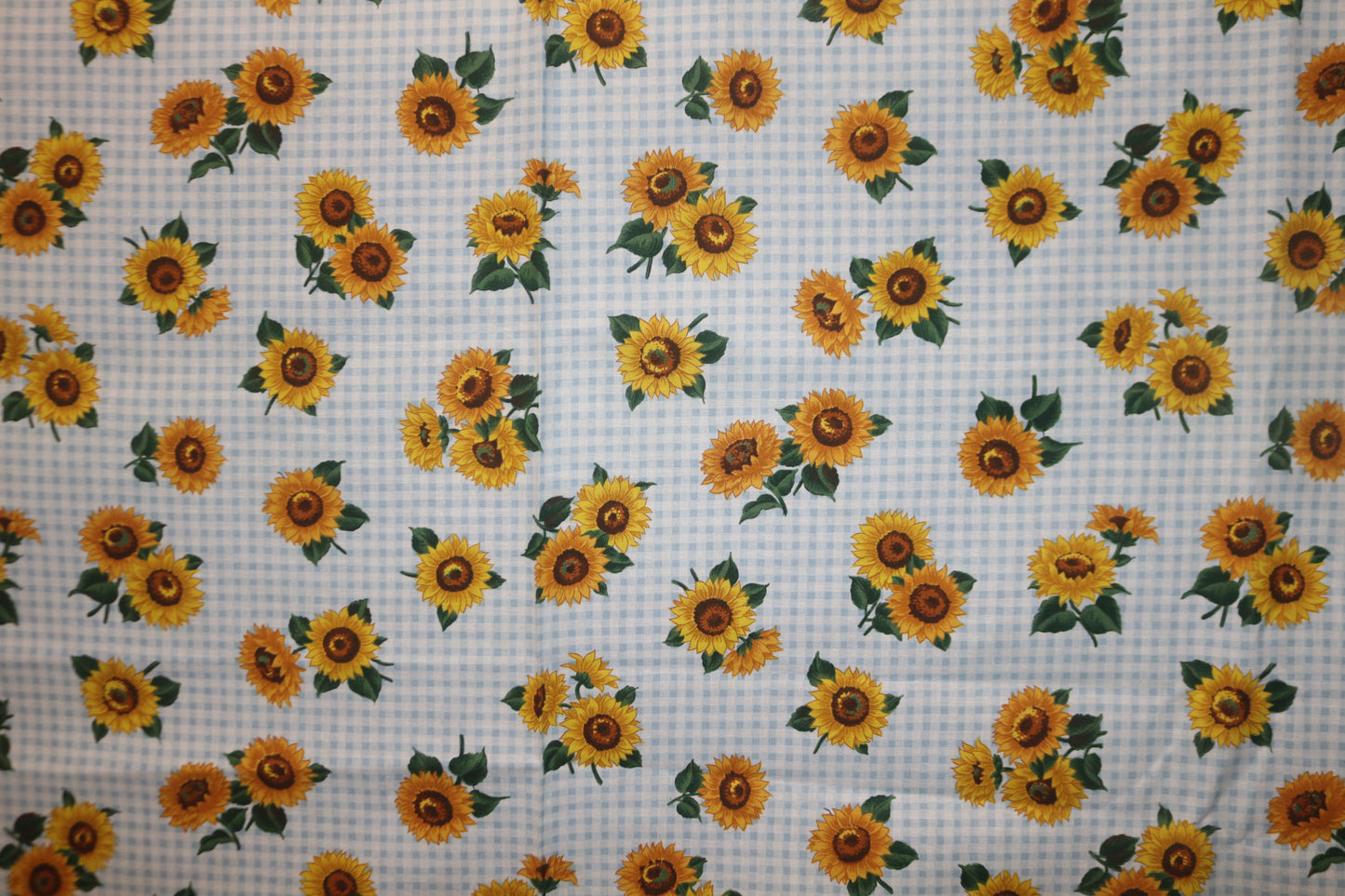 VTG Cranston Prints Blue GIngham Sunflower Joan Messmore Fabric 45" Wide - Being Sold by the Yard