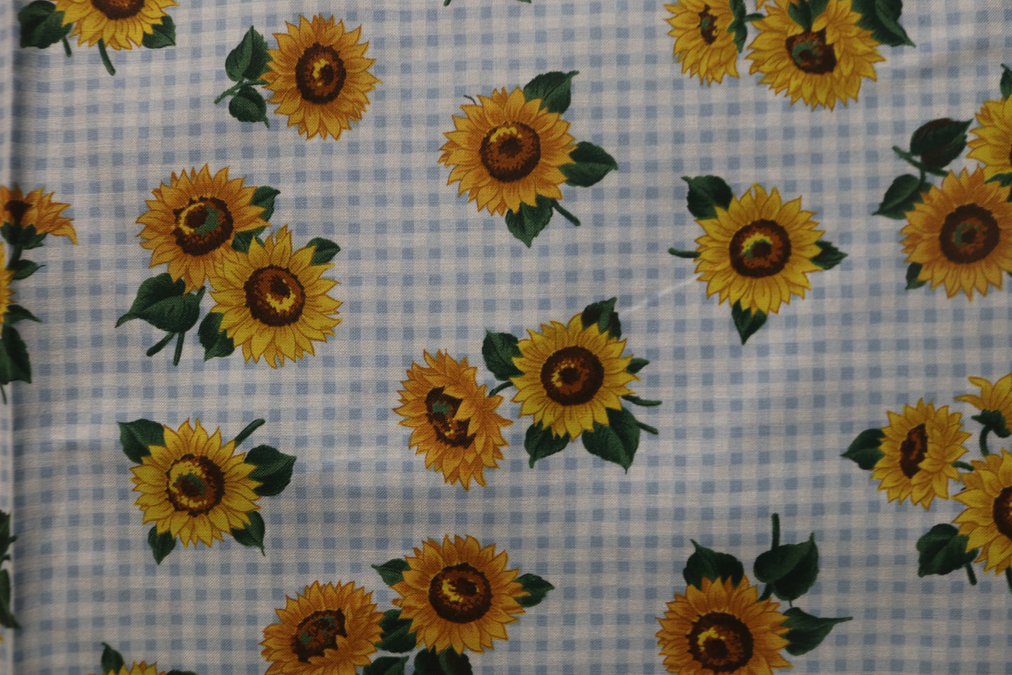 VTG Cranston Prints Blue GIngham Sunflower Joan Messmore Fabric 45" Wide - Being Sold by the Yard