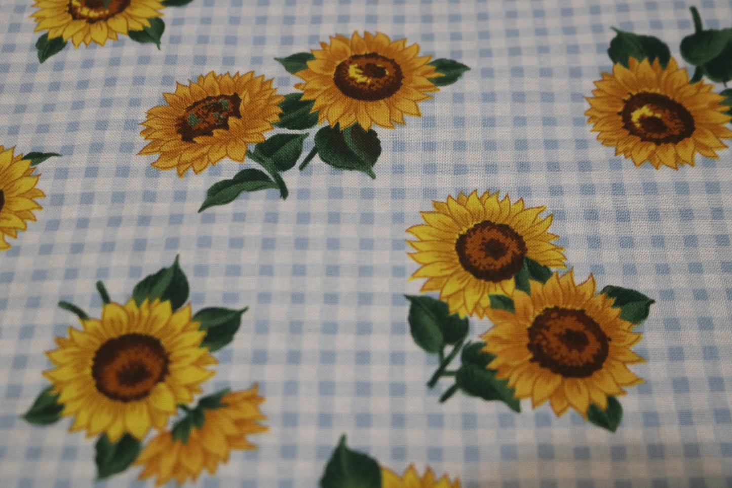 VTG Cranston Prints Blue GIngham Sunflower Joan Messmore Fabric 45" Wide - Being Sold by the Yard