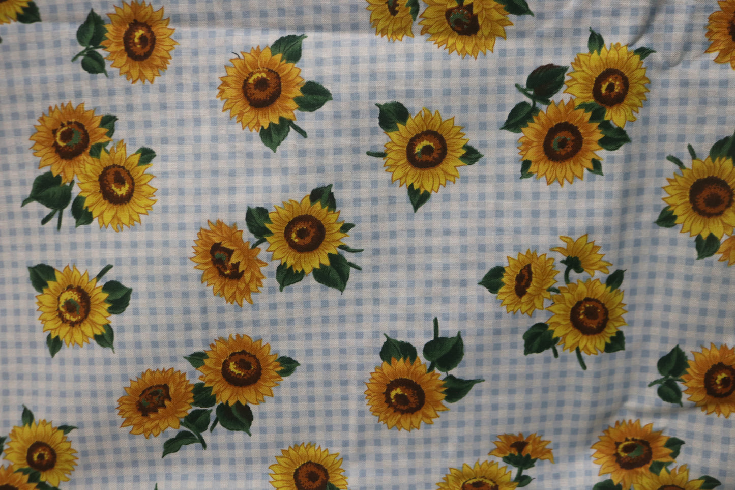 VTG Cranston Prints Blue GIngham Sunflower Joan Messmore Fabric 45" Wide - Being Sold by the Yard
