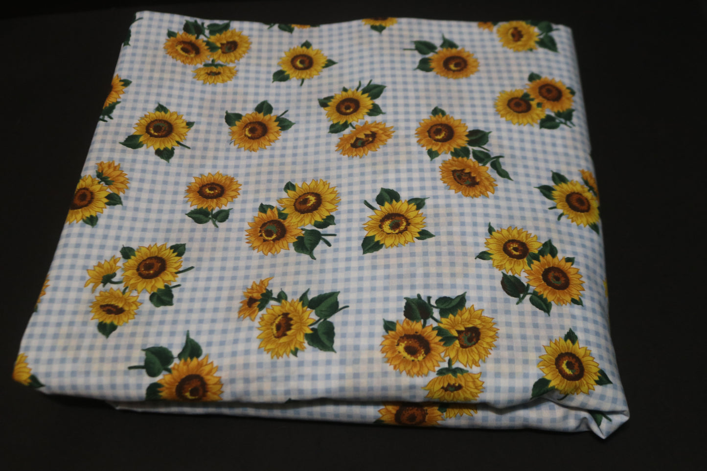 VTG Cranston Prints Blue GIngham Sunflower Joan Messmore Fabric 45" Wide - Being Sold by the Yard