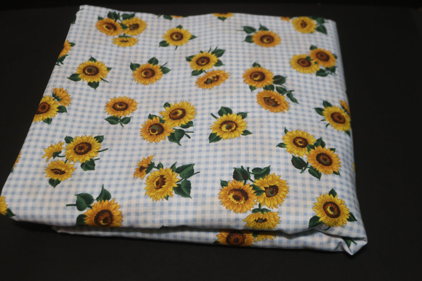 VTG Cranston Prints Blue GIngham Sunflower Joan Messmore Fabric 45" Wide - Being Sold by the Yard