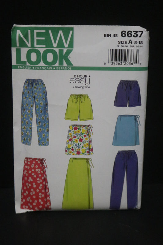 New Look 6637 Misses Pants Shorts and Skirts  Sewing Pattern - UNCUT -  Size 8 - 18