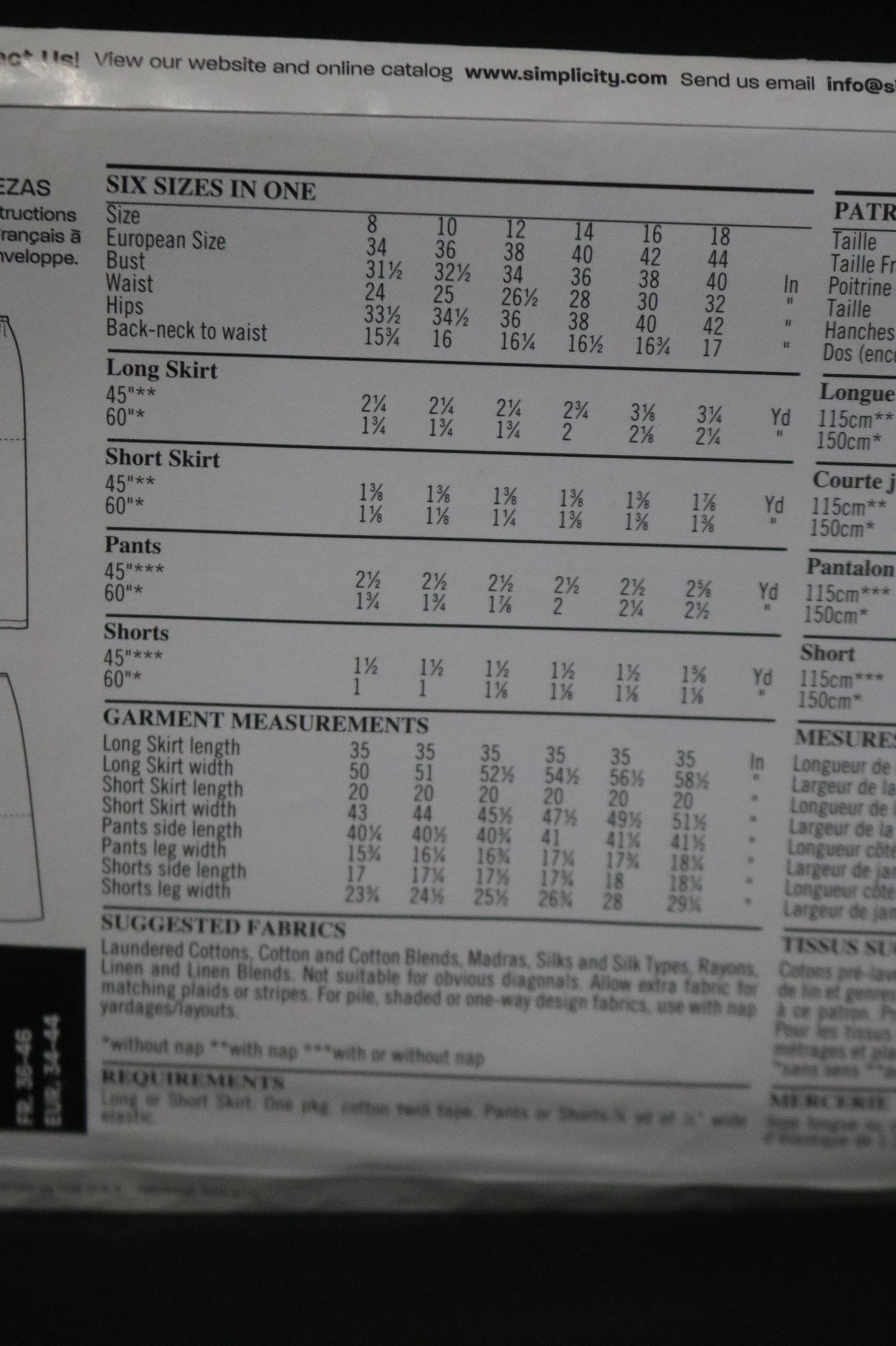 New Look 6637 Misses Pants Shorts and Skirts  Sewing Pattern - UNCUT -  Size 8 - 18