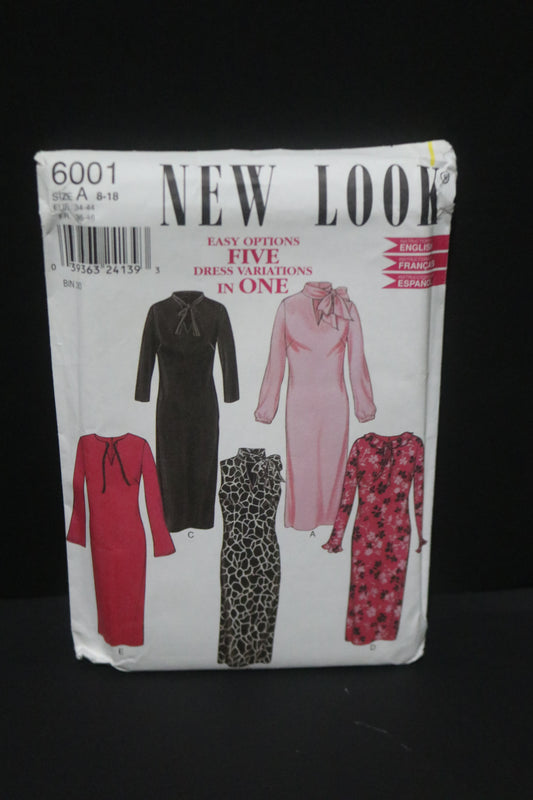 New Look 6001 Misses Dress Sewing Pattern - UNCUT - Size 8 - 18