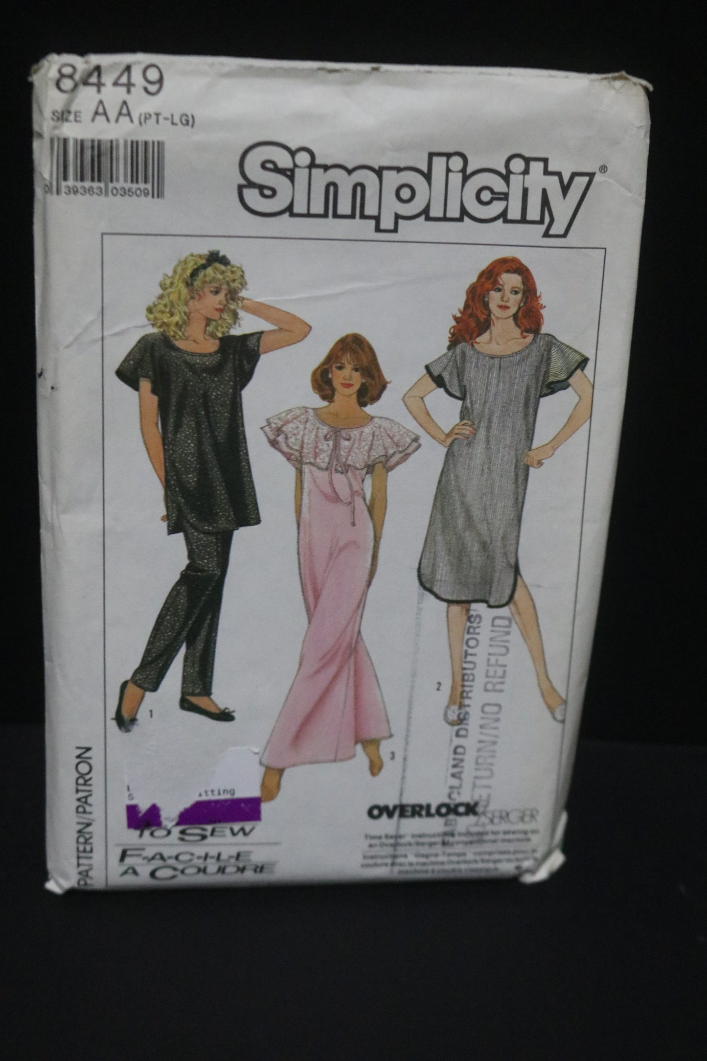 Simplicity 8449  Misses Nightgown in Two Lengths and Pajamas Sewing Pattern UNCUT Size PT - LG