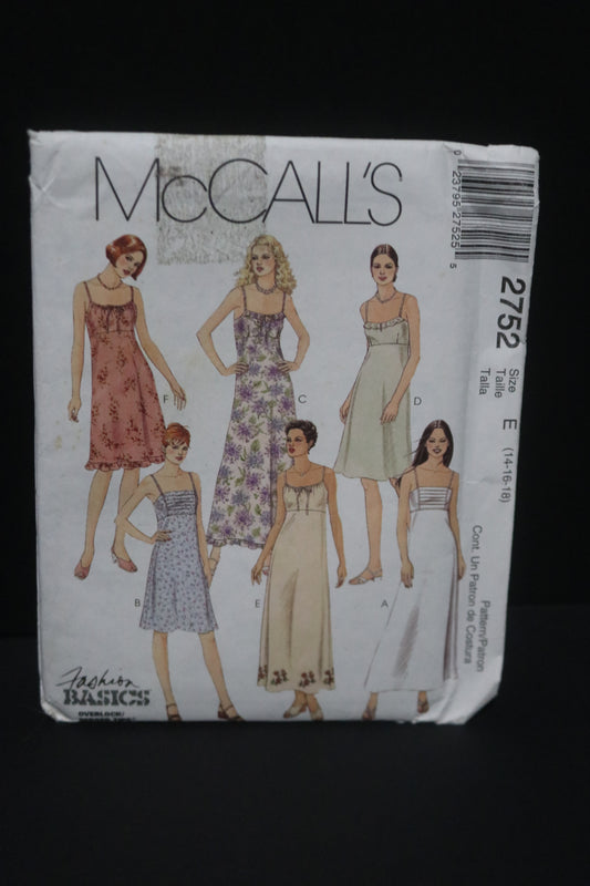 McCalls 2752   Misses / Miss Petite Dress in Two Lengths Sewing Pattern - UNCUT - Size 14 16 18