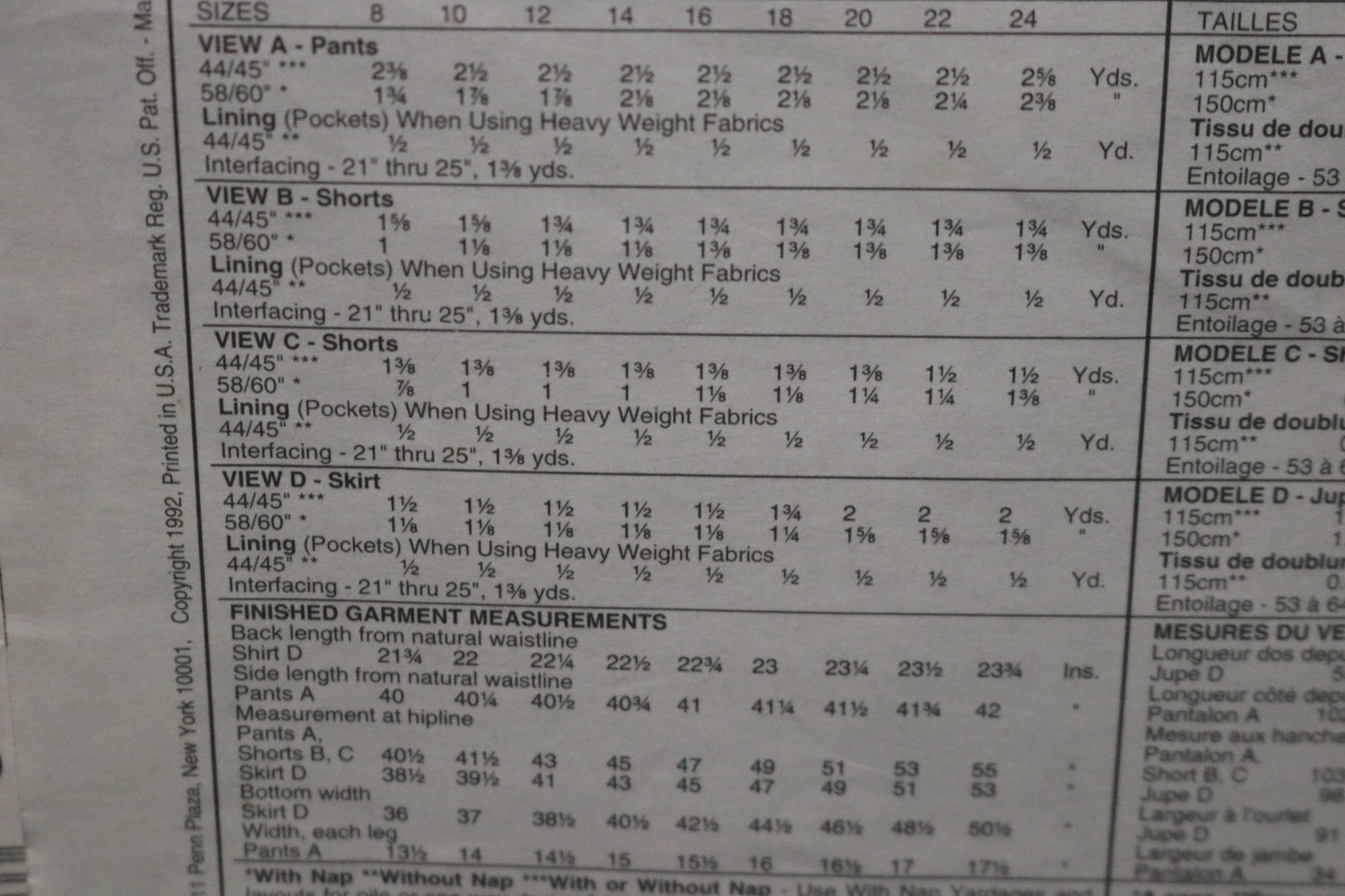 McCalls 5935 Misses Skirt Pants and Shorts Sewing Pattern UNCUT - Size 12 14 16