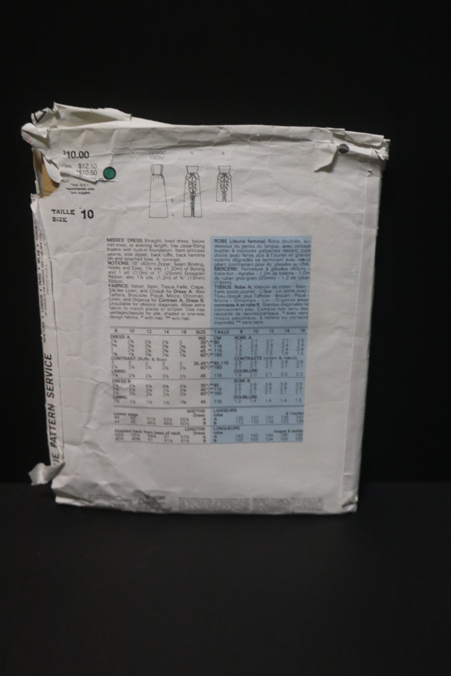 Vogue 1275 Bellville Sassoon Misses Dress Sewing Pattern  UNCUT -  Size 10