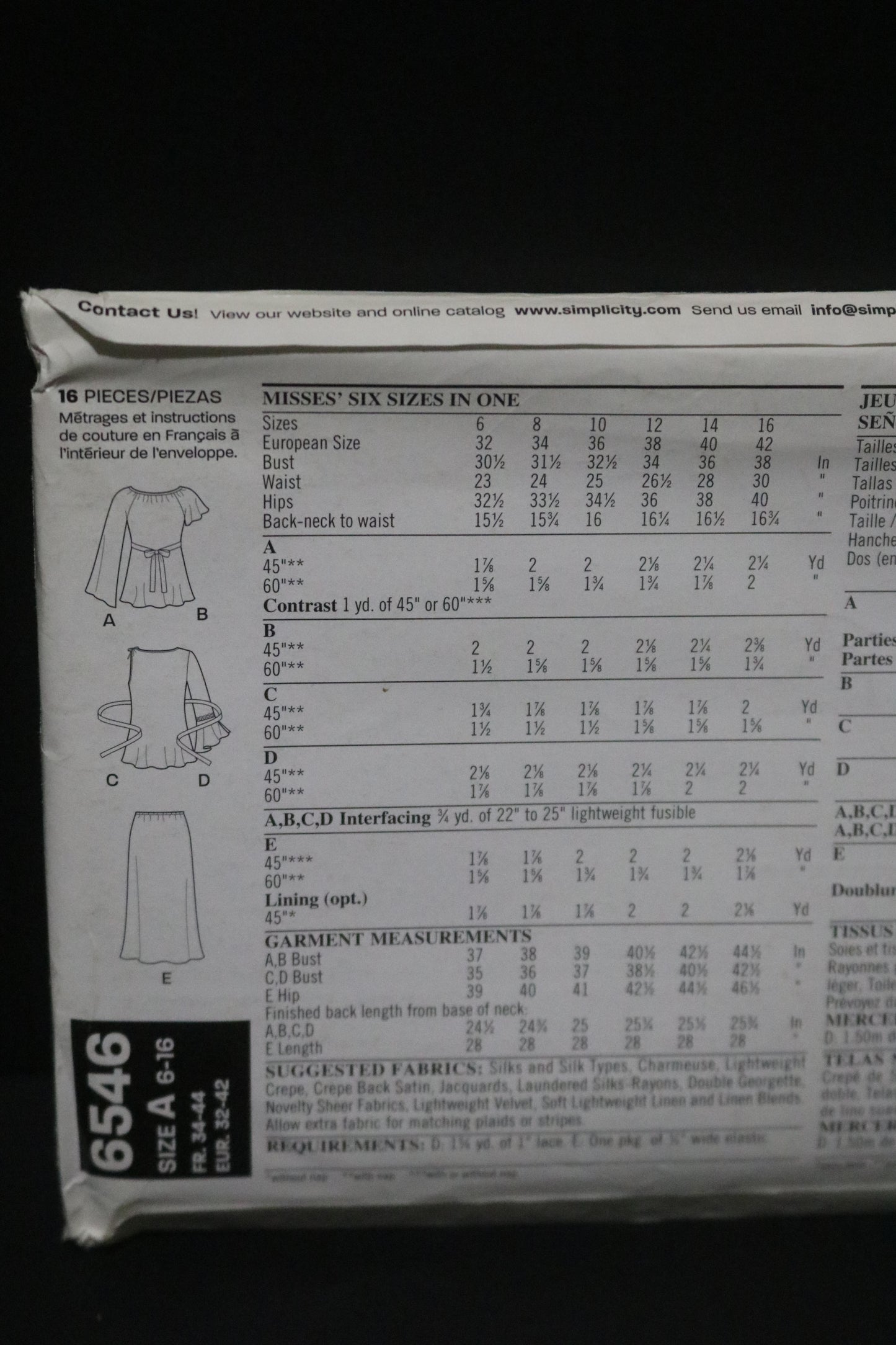 New Look 6546 Misses Top and Skirt Sewing Pattern UNCUT - Size 6 - 16