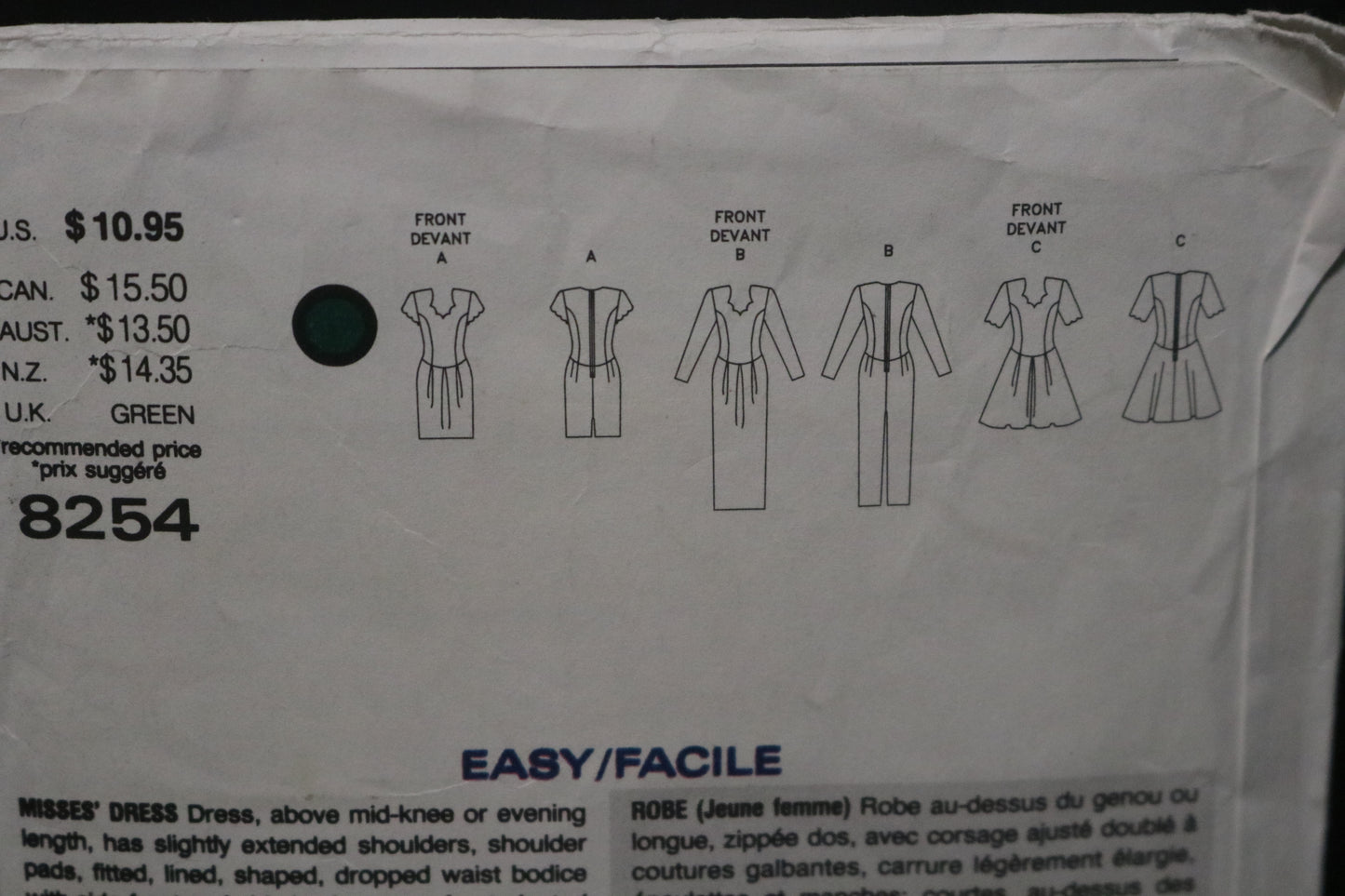 Vogue 8254  Misses Dress Sewing Pattern - UNCUT - Size 12 14 16