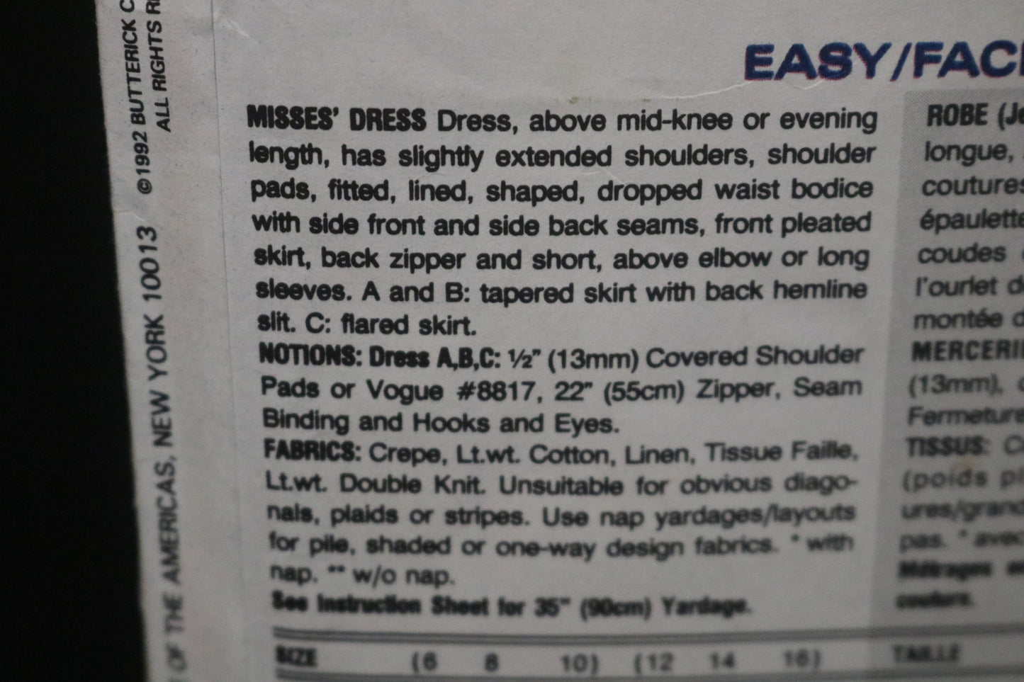 Vogue 8254  Misses Dress Sewing Pattern - UNCUT - Size 12 14 16