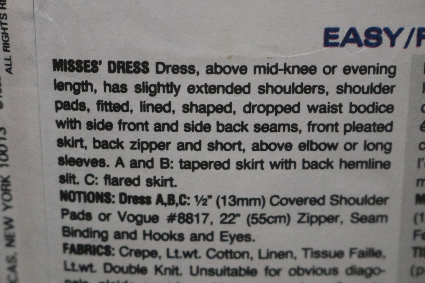 Vogue 8254  Misses Dress Sewing Pattern - UNCUT - Size 12 14 16