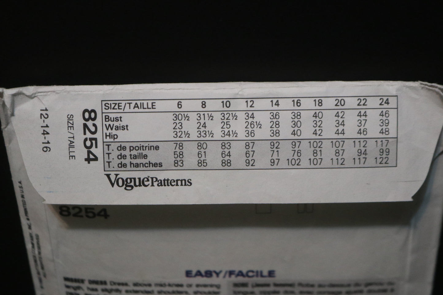 Vogue 8254  Misses Dress Sewing Pattern - UNCUT - Size 12 14 16
