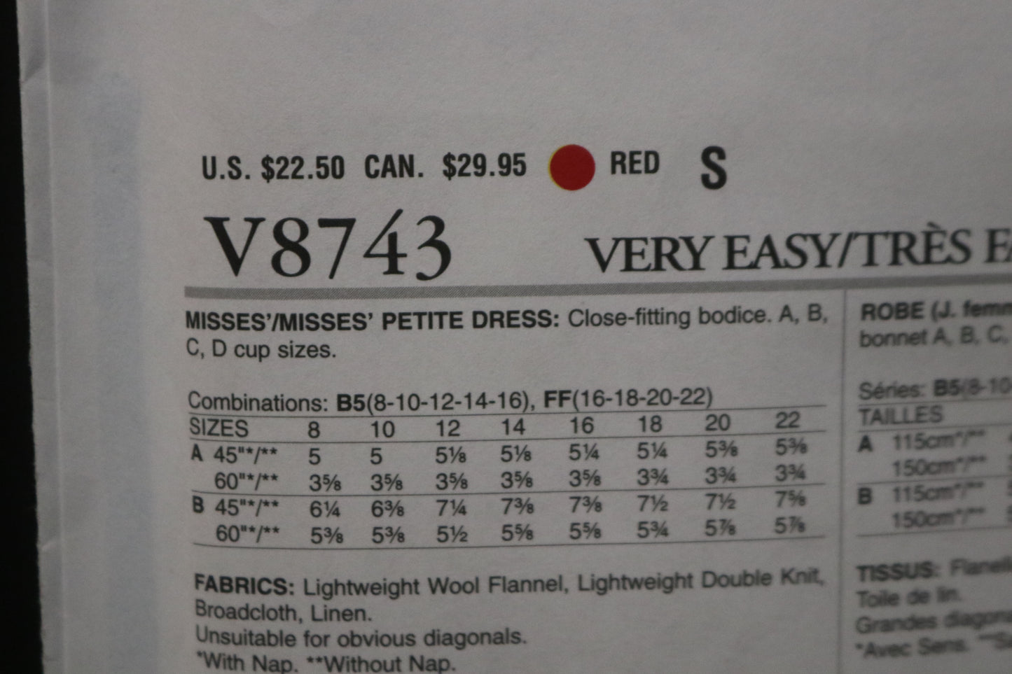 Vogue 8743 Misses / Miss Petite Dress Sewing Pattern - UNCUT - Size 16 18 20 22