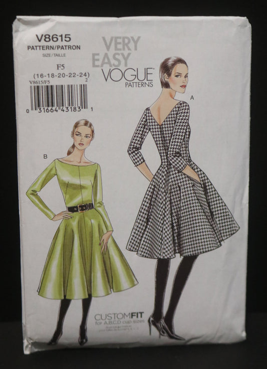 Vogue 8615 Misses Dress Sewing Pattern - UNCUT - Size 16 18 20 22 24