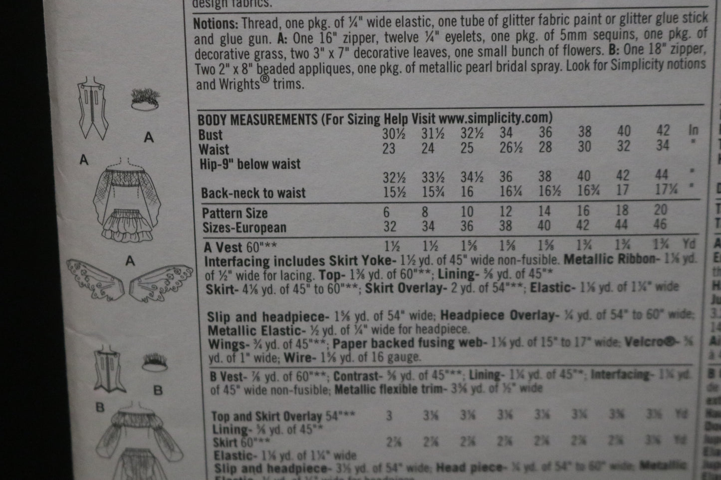 Simplicity 2857 Misses Costumes and Wings Sewing Pattern - UNCUT - Size 14 16 18 20
