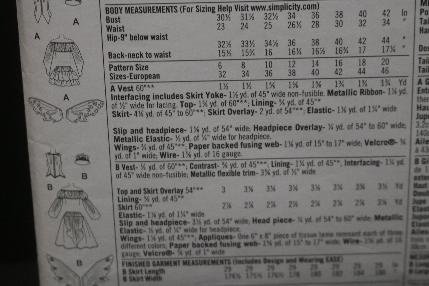 Simplicity 2857 Misses Costumes and Wings Sewing Pattern - UNCUT - Size 14 16 18 20