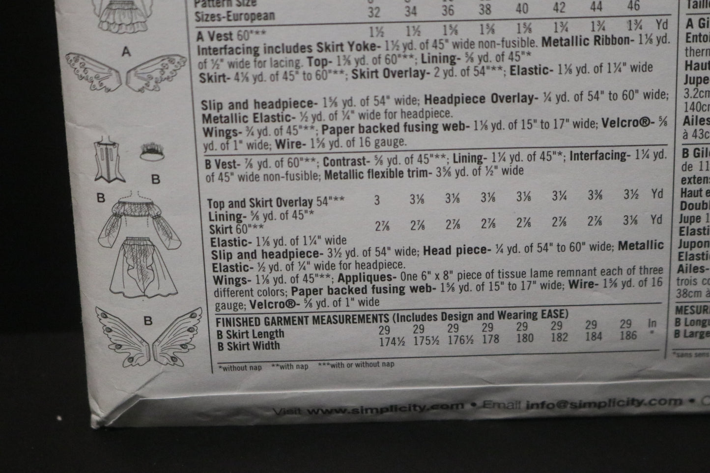 Simplicity 2857 Misses Costumes and Wings Sewing Pattern - UNCUT - Size 14 16 18 20