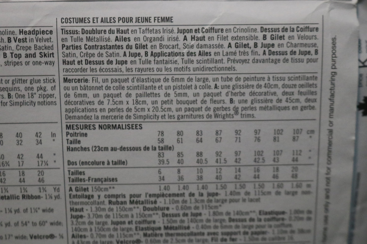 Simplicity 2857 Misses Costumes and Wings Sewing Pattern - UNCUT - Size 14 16 18 20