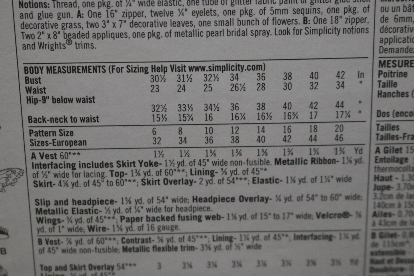 Simplicity 2857 Misses Costumes and Wings Sewing Pattern - UNCUT - Size 14 16 18 20