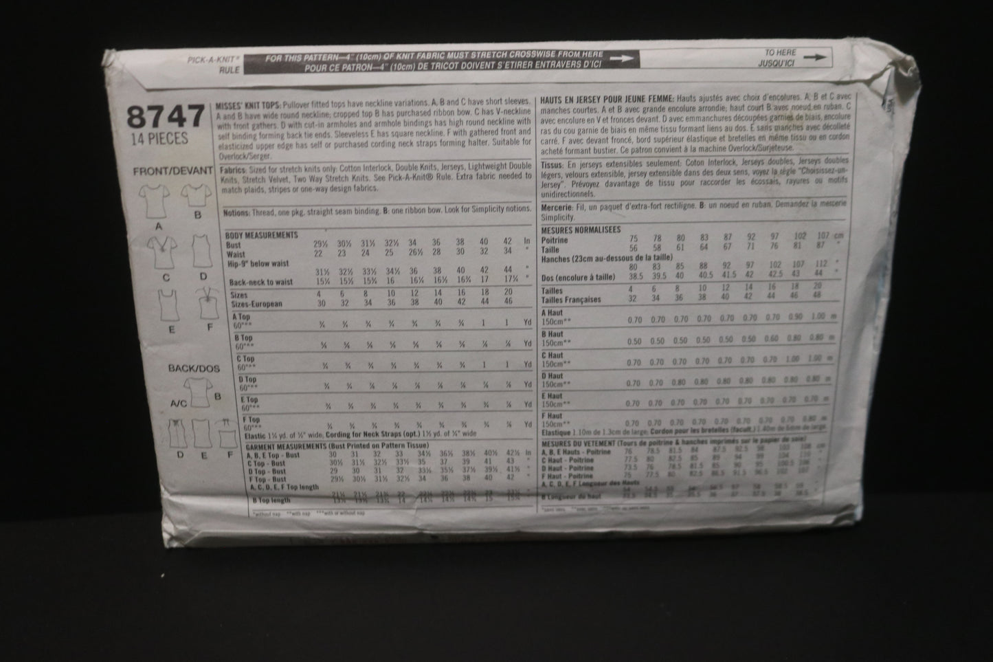 Simplicity 8747  Misses Knit Tops Sewing Pattern - UNCUT - Size 10 12 14