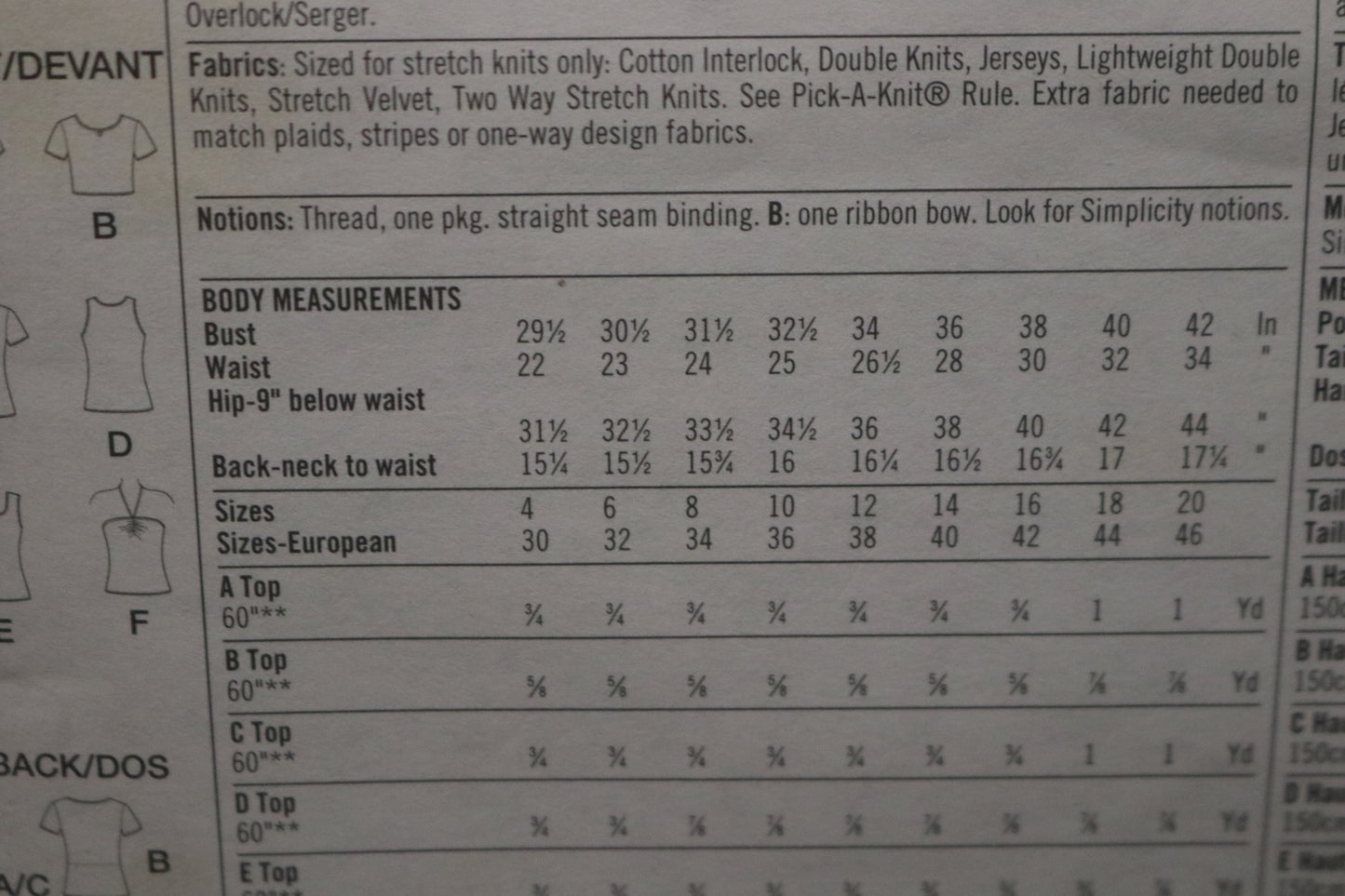 Simplicity 8747  Misses Knit Tops Sewing Pattern - UNCUT - Size 10 12 14