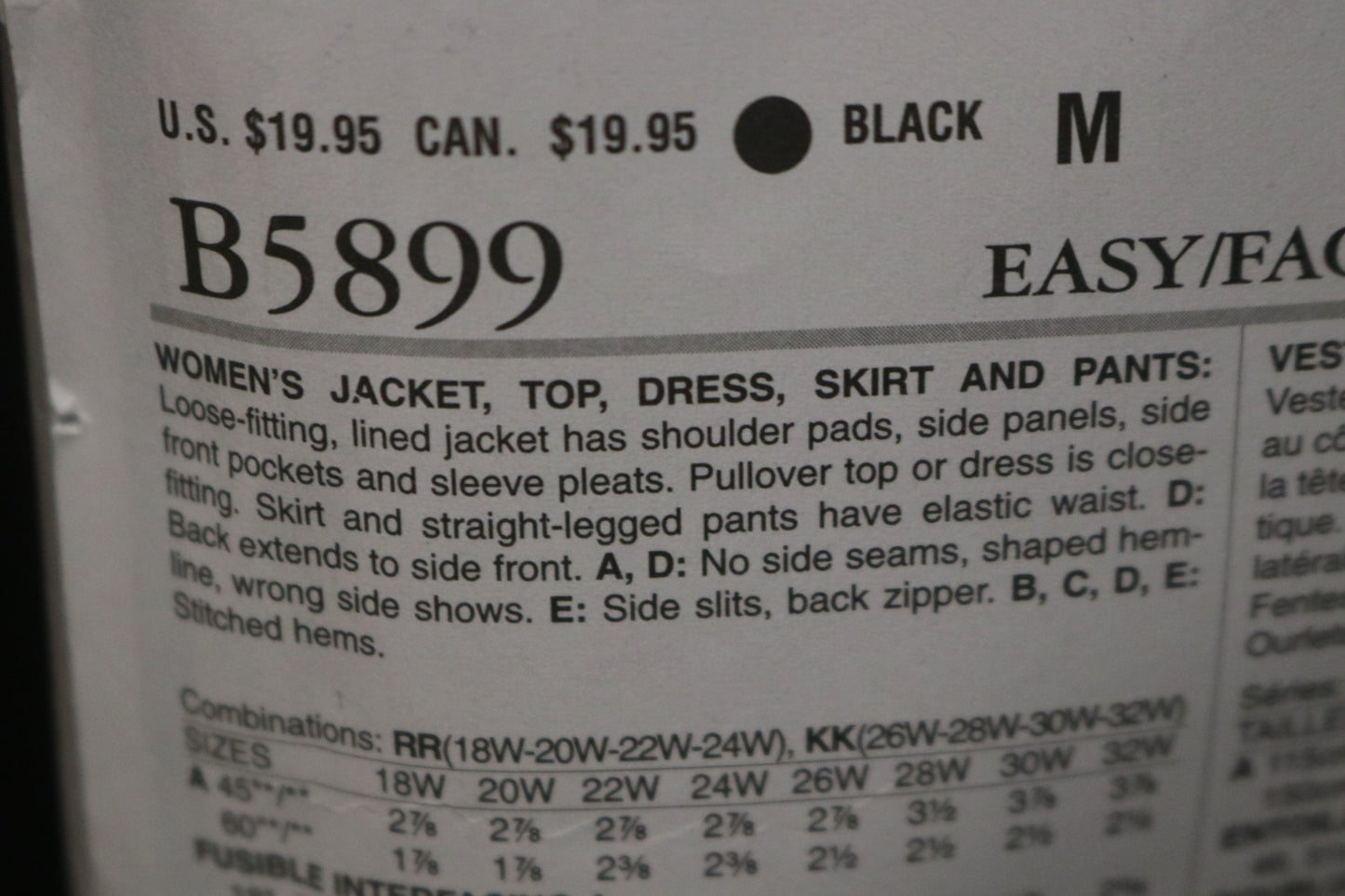 Butterick 5899 Womens Jacket Top Dress Skirt and Pants Sewing Pattern - UNCUT - Size 18w 20w 22w 24w