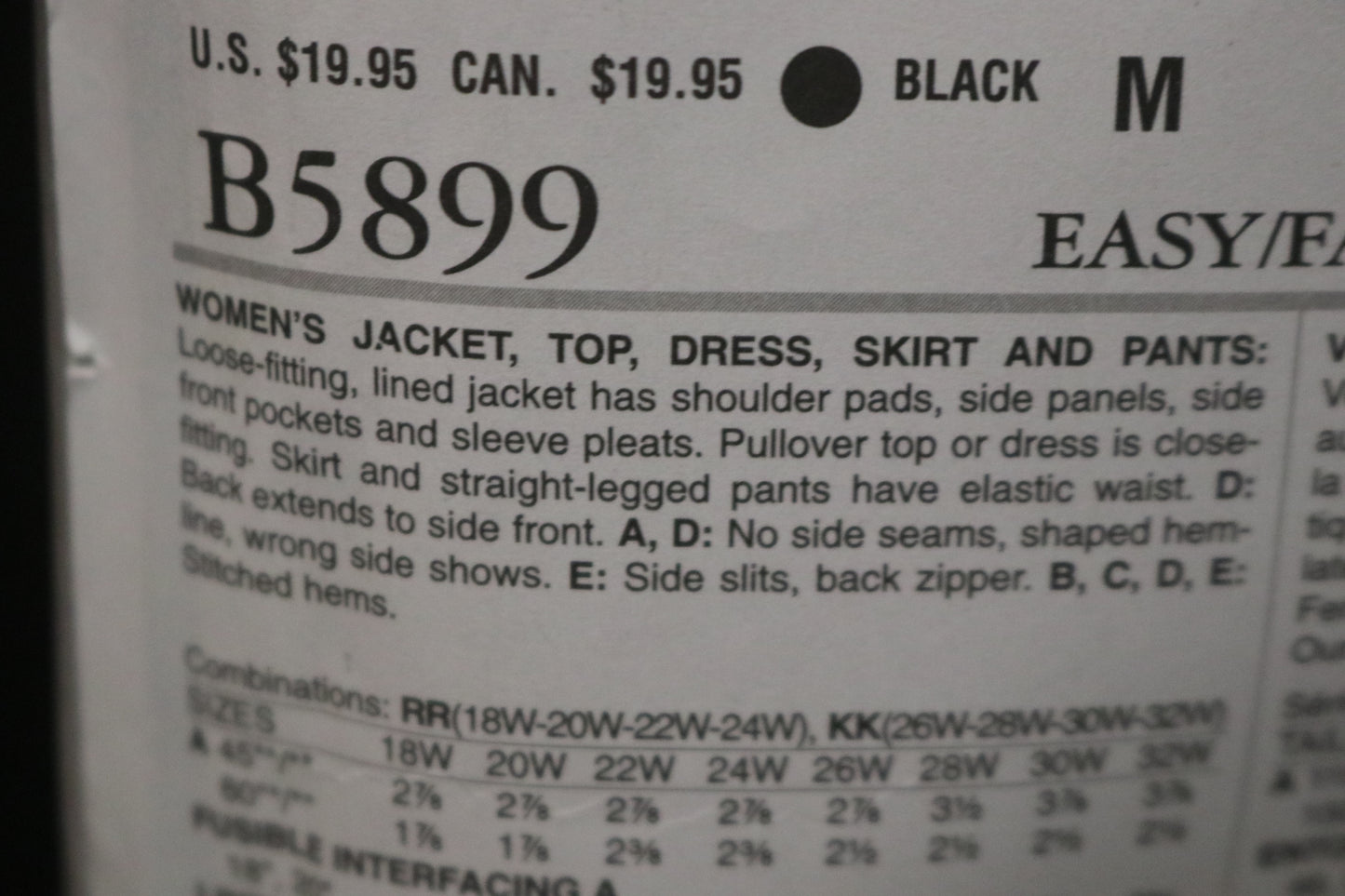 Butterick 5899 Womens Jacket Top Dress Skirt and Pants Sewing Pattern - UNCUT - Size 18w 20w 22w 24w