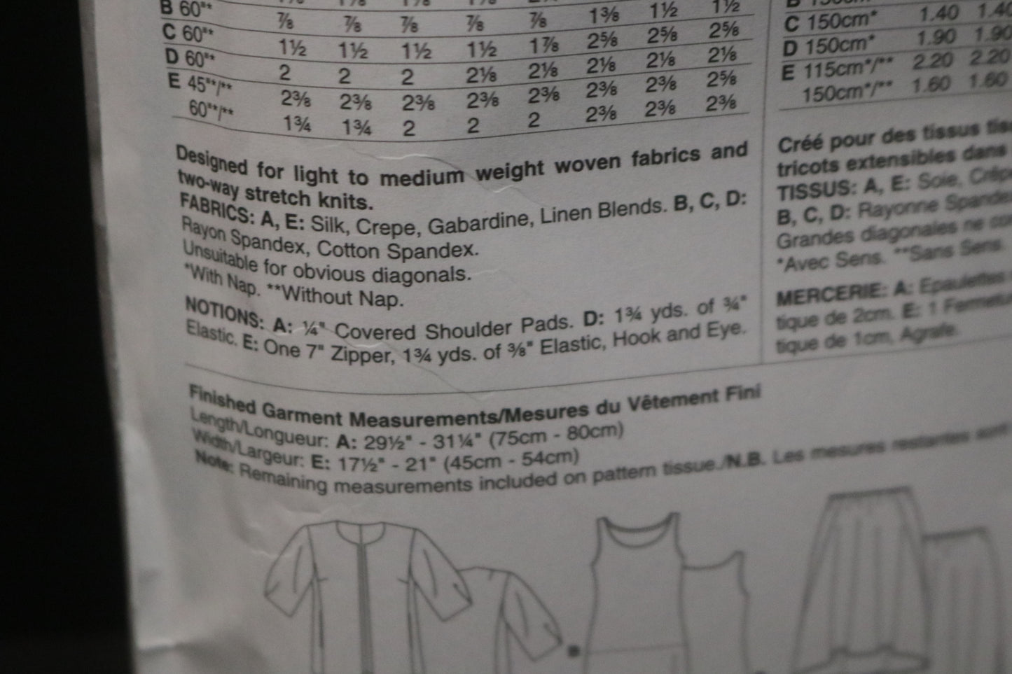 Butterick 5899 Womens Jacket Top Dress Skirt and Pants Sewing Pattern - UNCUT - Size 18w 20w 22w 24w