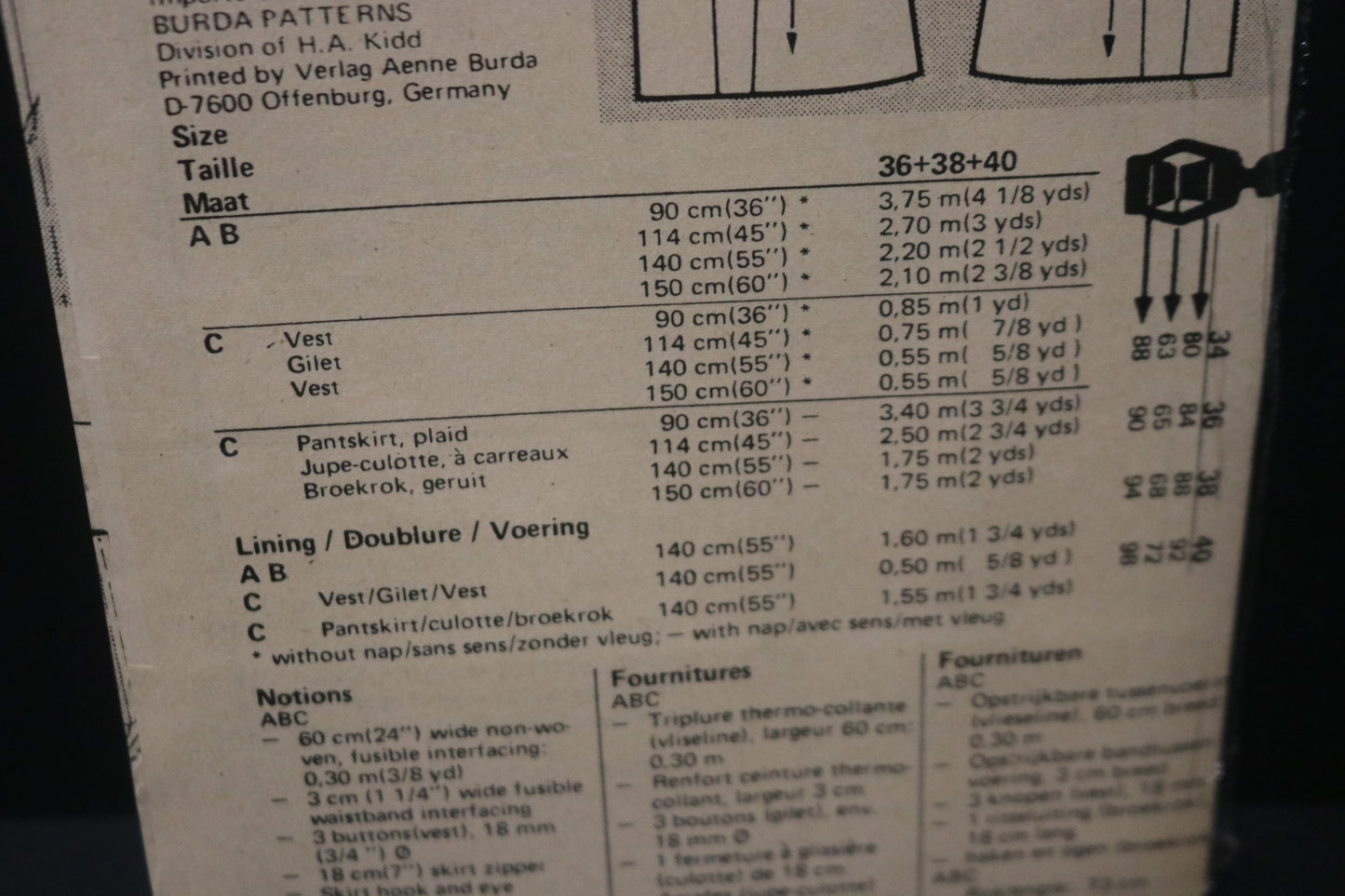 Burda 9719 Misses Vest and Pantskirt Sewing Pattern - UNCUT Size 10 12 14