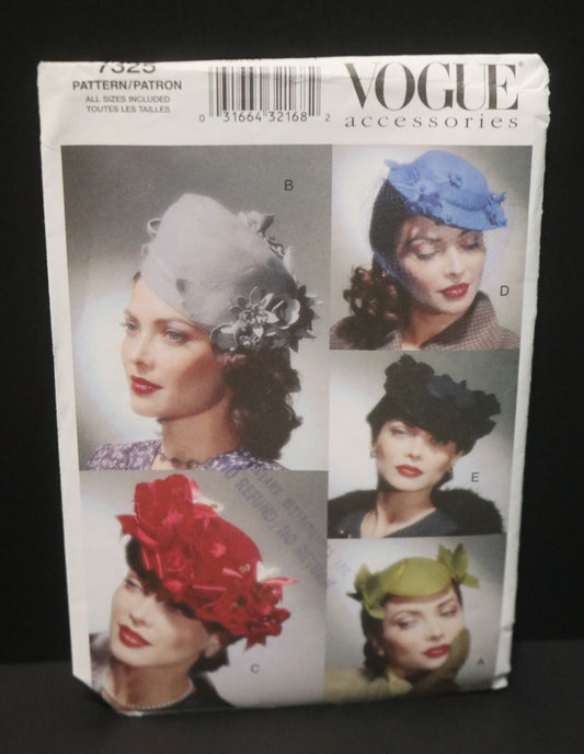 Vogue 7325 Misses Vintage Hats Sewing Pattern - UNCUT