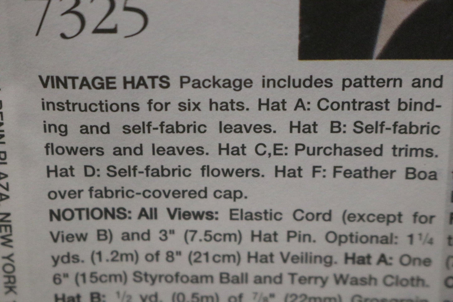 Vogue 7325 Misses Vintage Hats Sewing Pattern - UNCUT