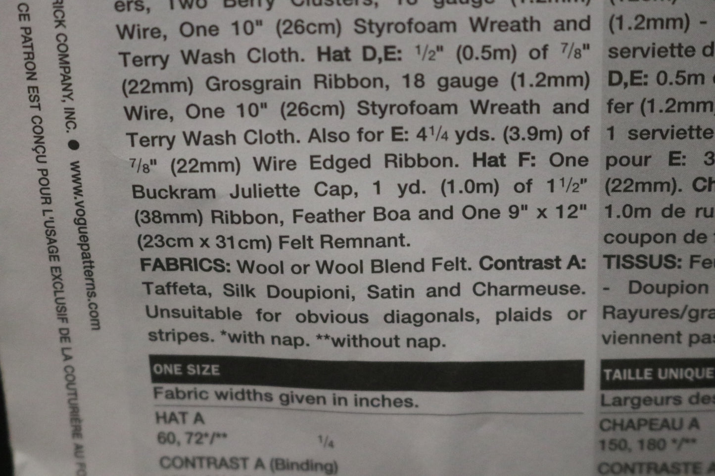 Vogue 7325 Misses Vintage Hats Sewing Pattern - UNCUT