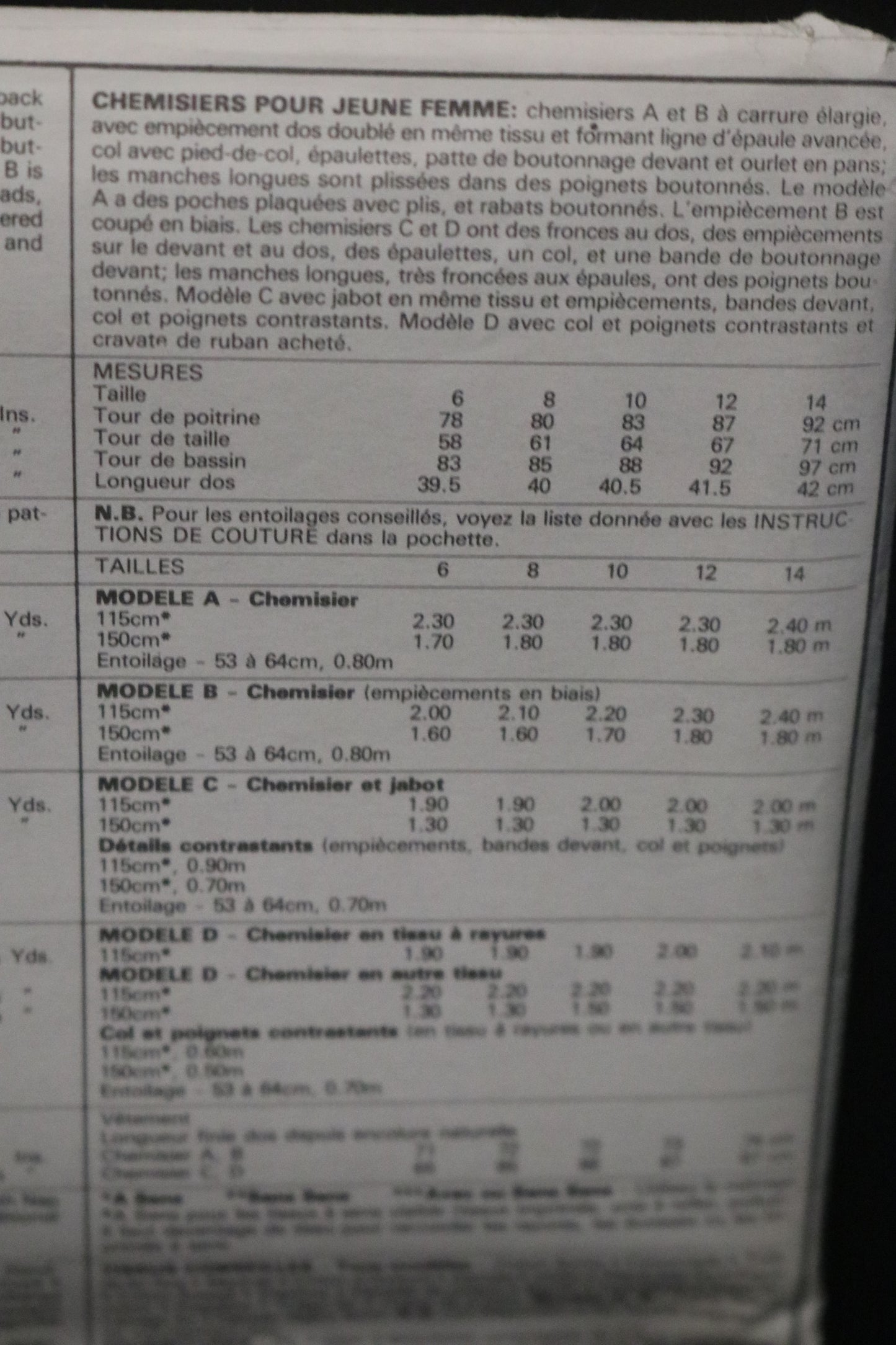 McCalls 2123 Misses Shirt Sewing Pattern UNCUT - Size 10