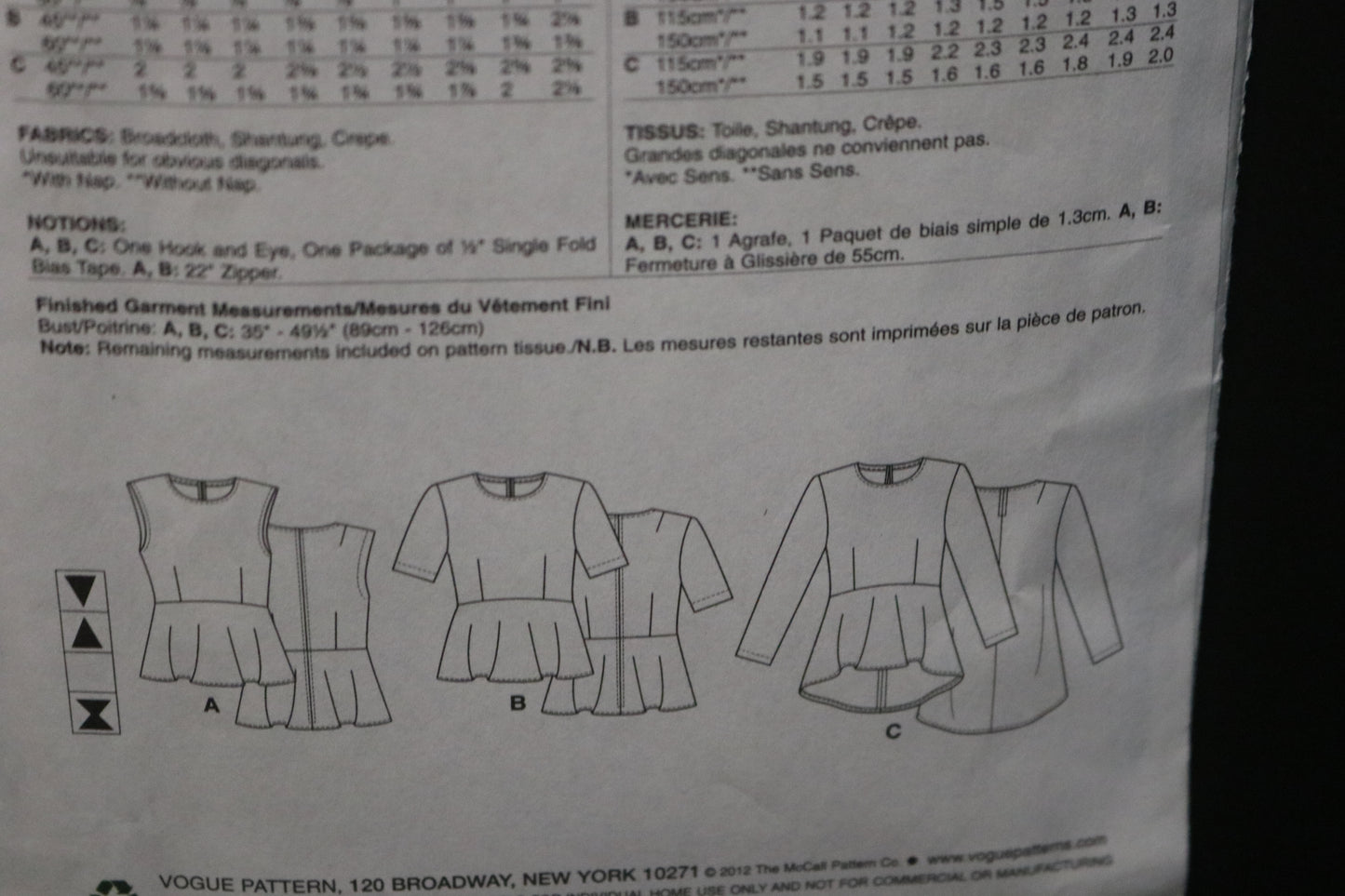 Vogue 8815 Misses Top Sewing Pattern - UNCUT - Size 16 18 20 22 24