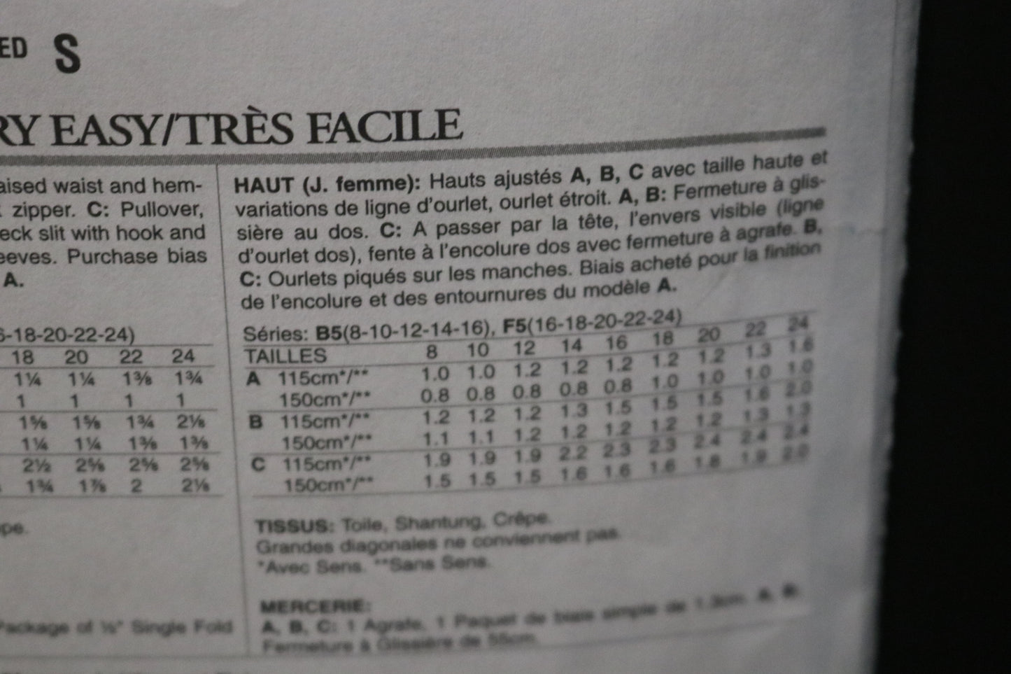 Vogue 8815 Misses Top Sewing Pattern - UNCUT - Size 16 18 20 22 24