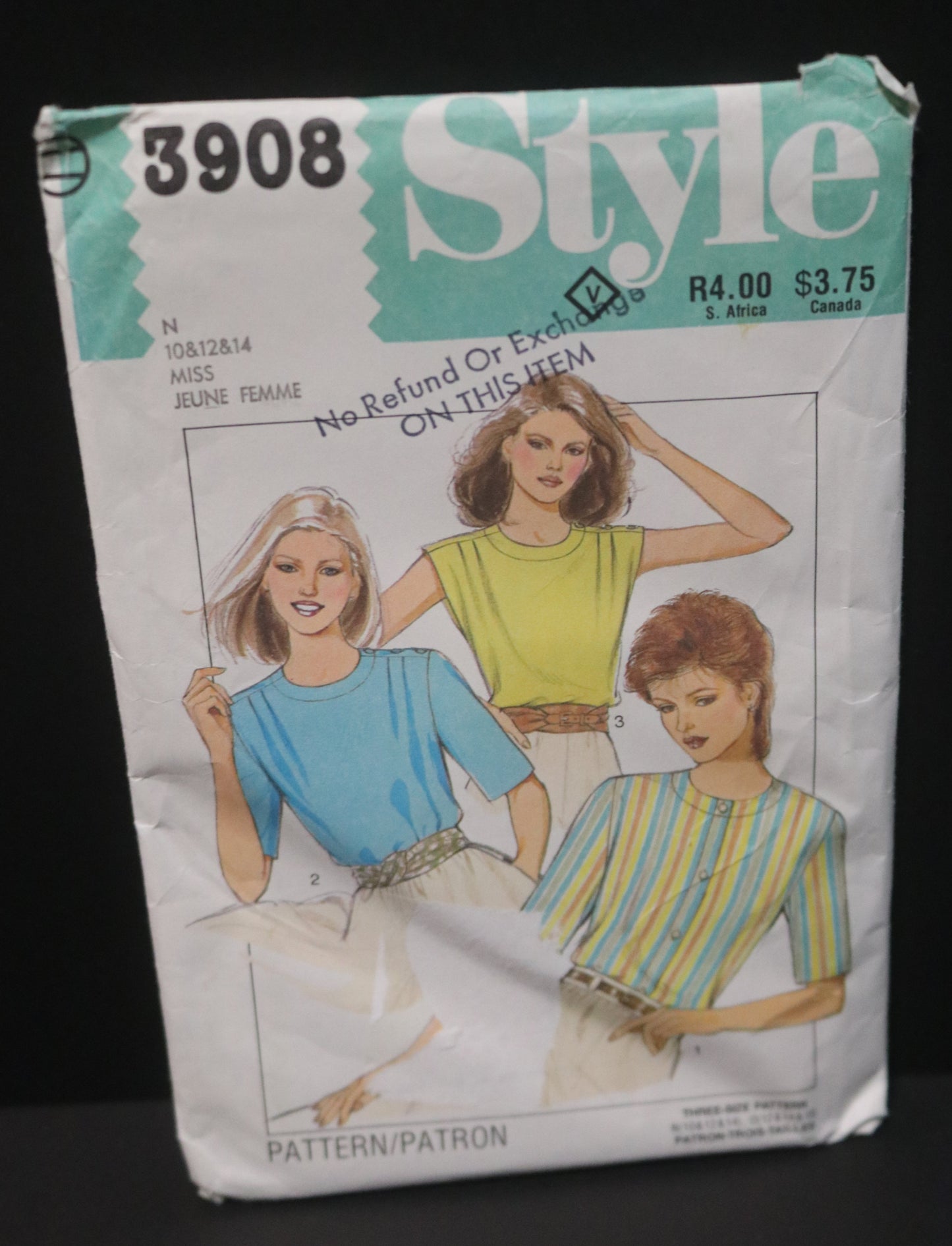 Style 3908 Misses Set of Tops Sewing Pattern UNCUT Size 10 12 14