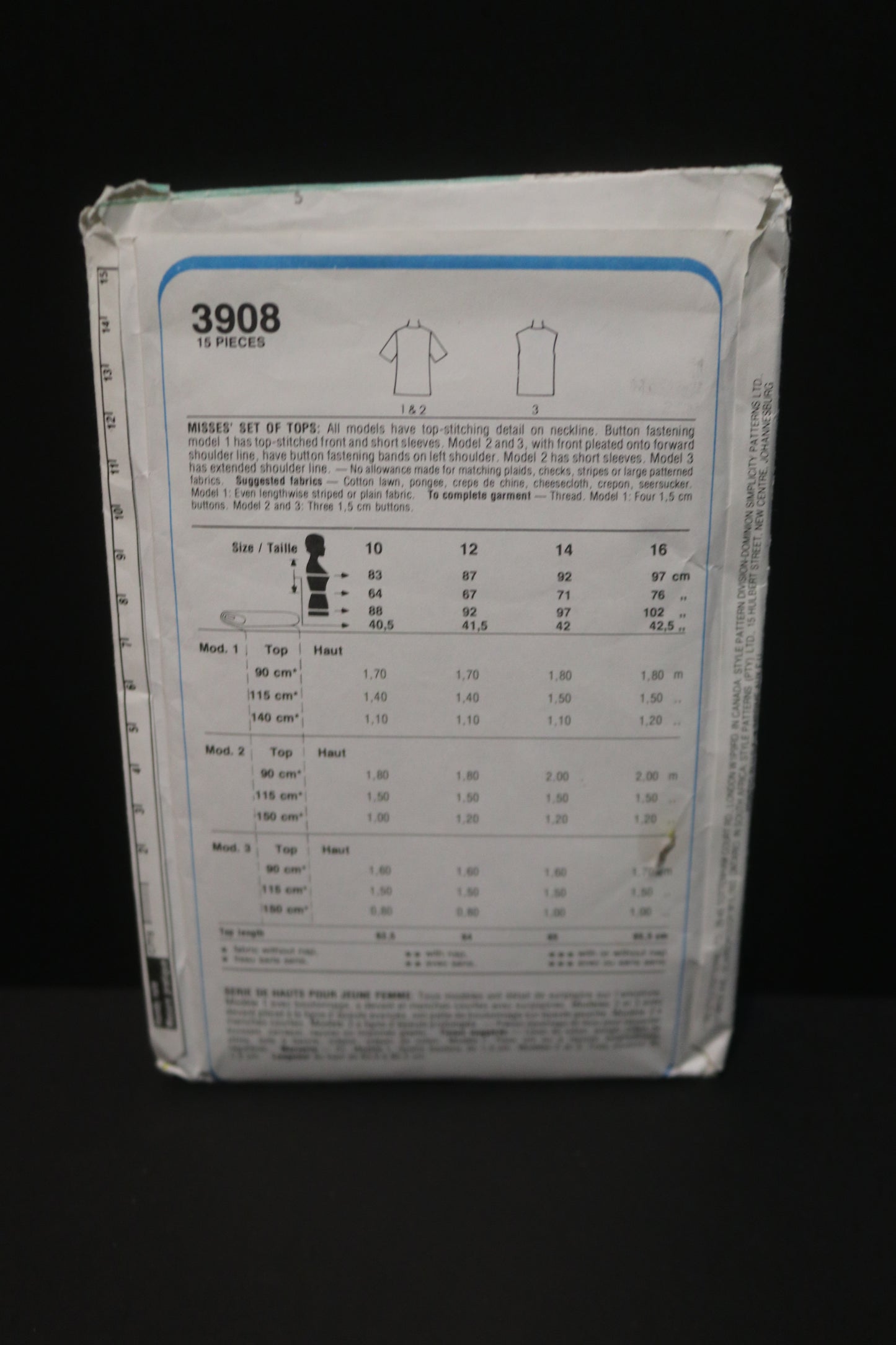 Style 3908 Misses Set of Tops Sewing Pattern UNCUT Size 10 12 14