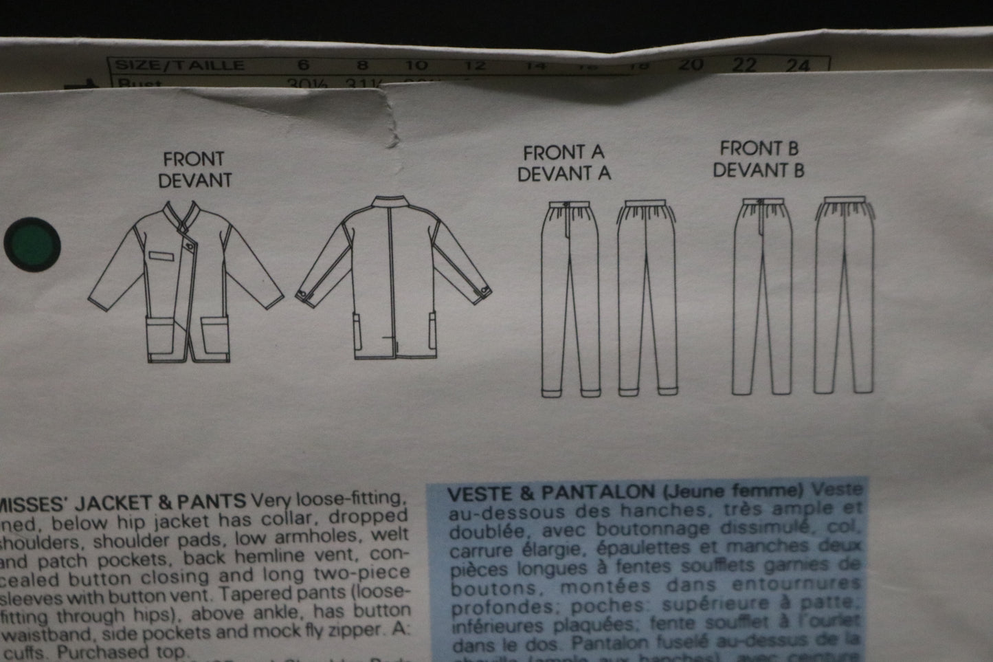 Vogue 1767 Claude Montana Misses Jacket and Pants Sewing Pattern - UNCUT - Size 10