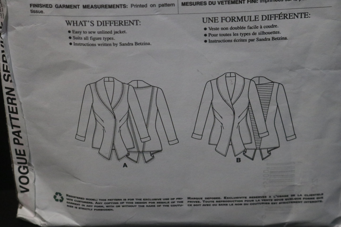 Vogue 1364 Sandra Betzina Misses Jacket Sewing Pattern - UNCUT - Size A B C D E F G H I J