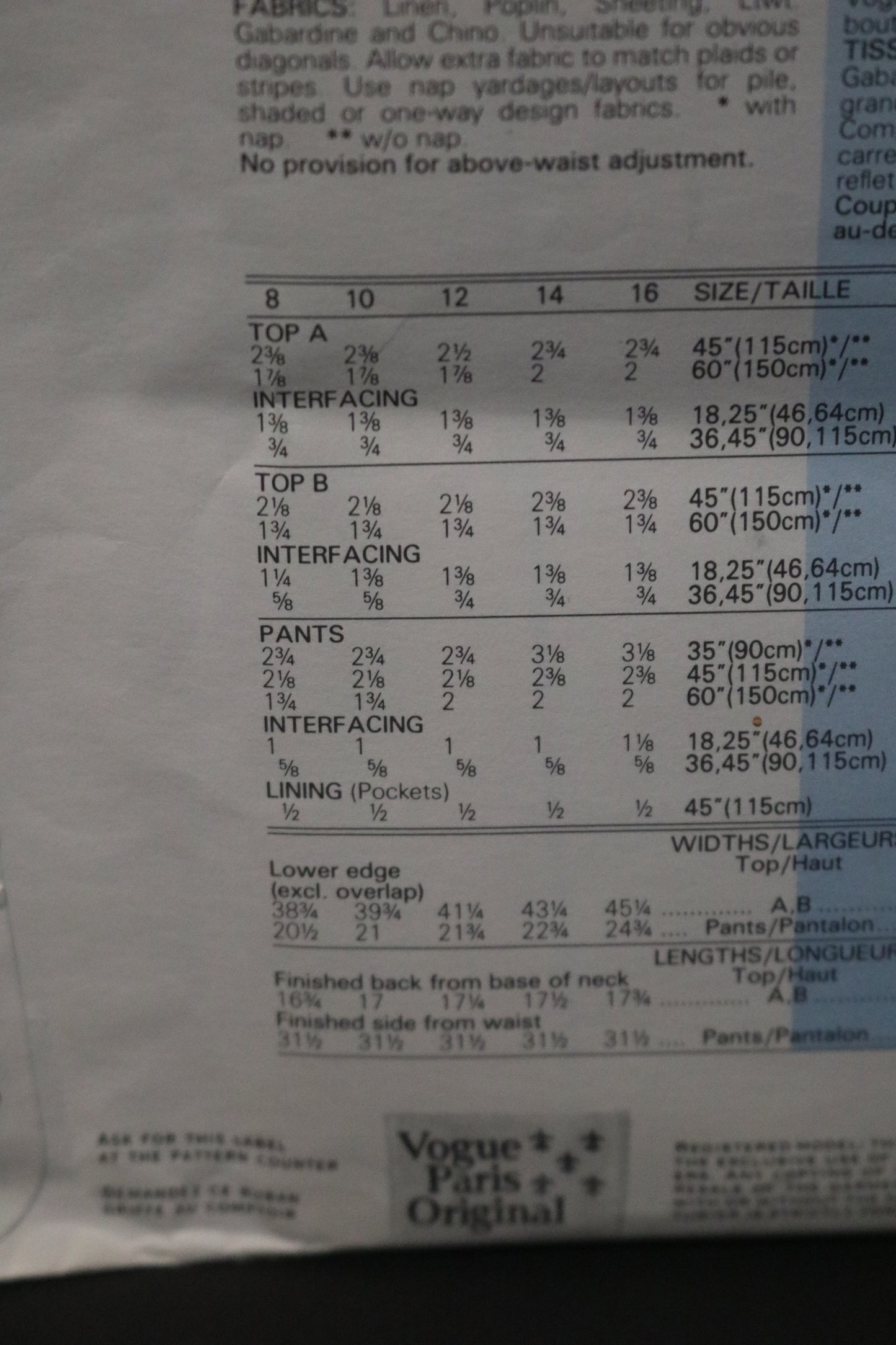 Vogue 1382 Claude Montana Misses Top and Pants Sewing Pattern - UNCUT - Size 10