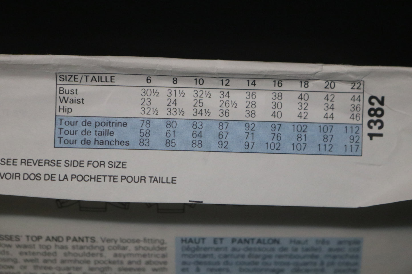 Vogue 1382 Claude Montana Misses Top and Pants Sewing Pattern - UNCUT - Size 10