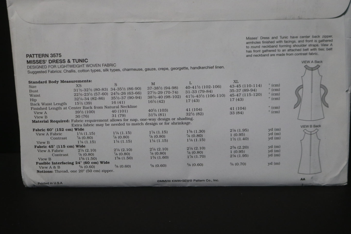 Kwik Sew 3575 Misses Dresses Sewing Pattern - UNCUT - Size Xs S M L XL