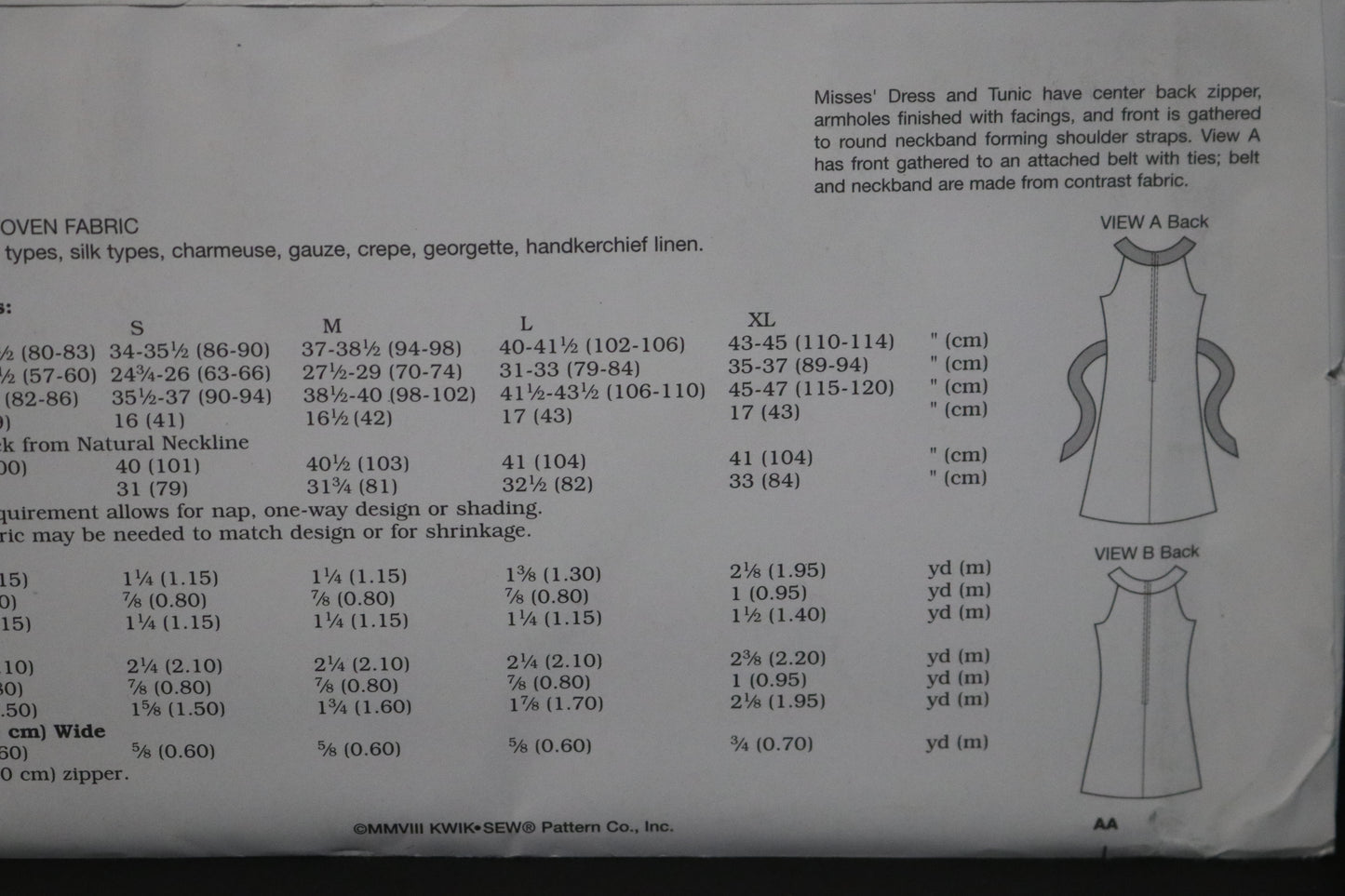 Kwik Sew 3575 Misses Dresses Sewing Pattern - UNCUT - Size Xs S M L XL