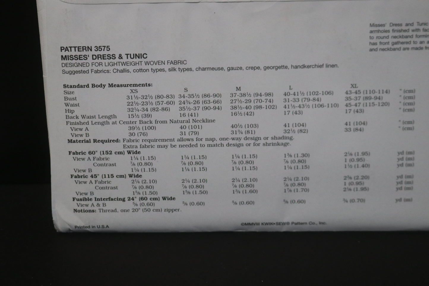 Kwik Sew 3575 Misses Dresses Sewing Pattern - UNCUT - Size Xs S M L XL