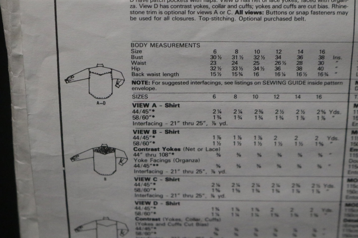 McCalls 2218 Misses Shirt Sewing Pattern UNCUT - Size 12