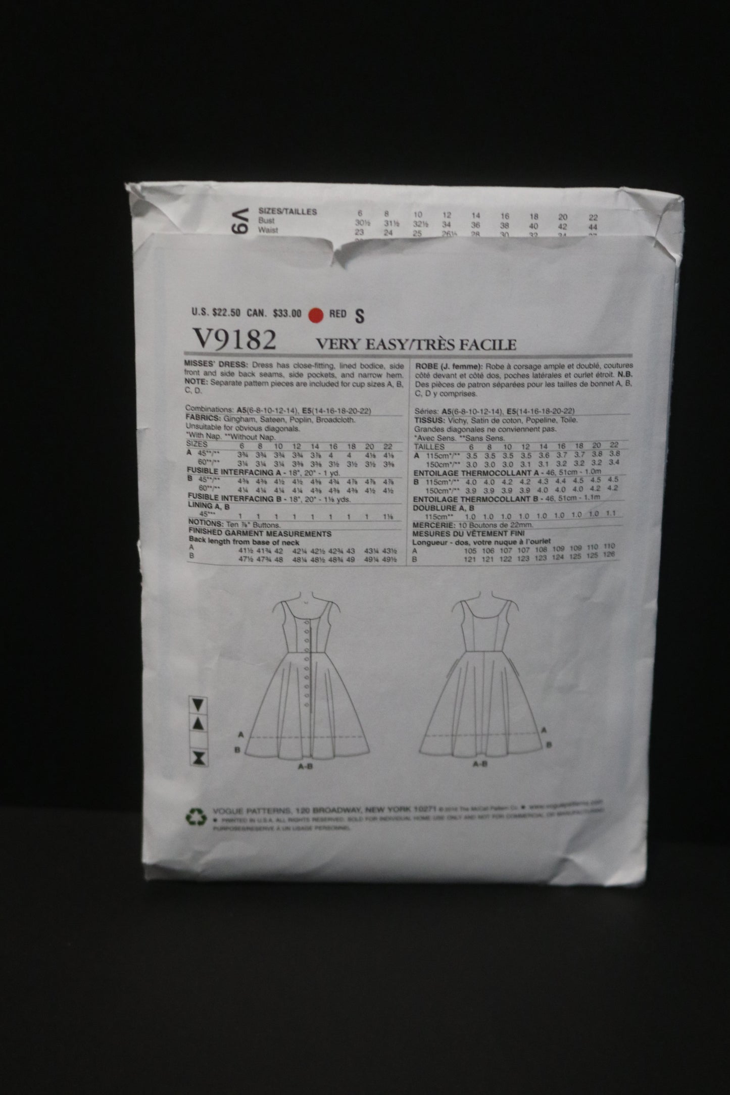 Vogue 9182 Misses Dress Sewing Pattern - UNCUT - Size 6 8 10 12 14