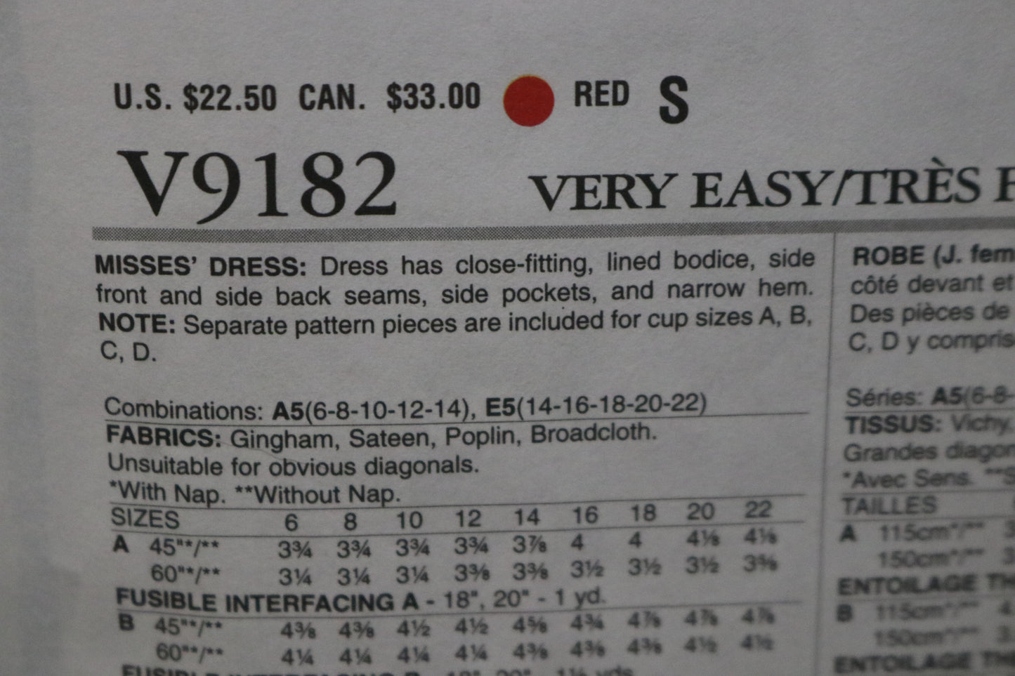 Vogue 9182 Misses Dress Sewing Pattern - UNCUT - Size 6 8 10 12 14