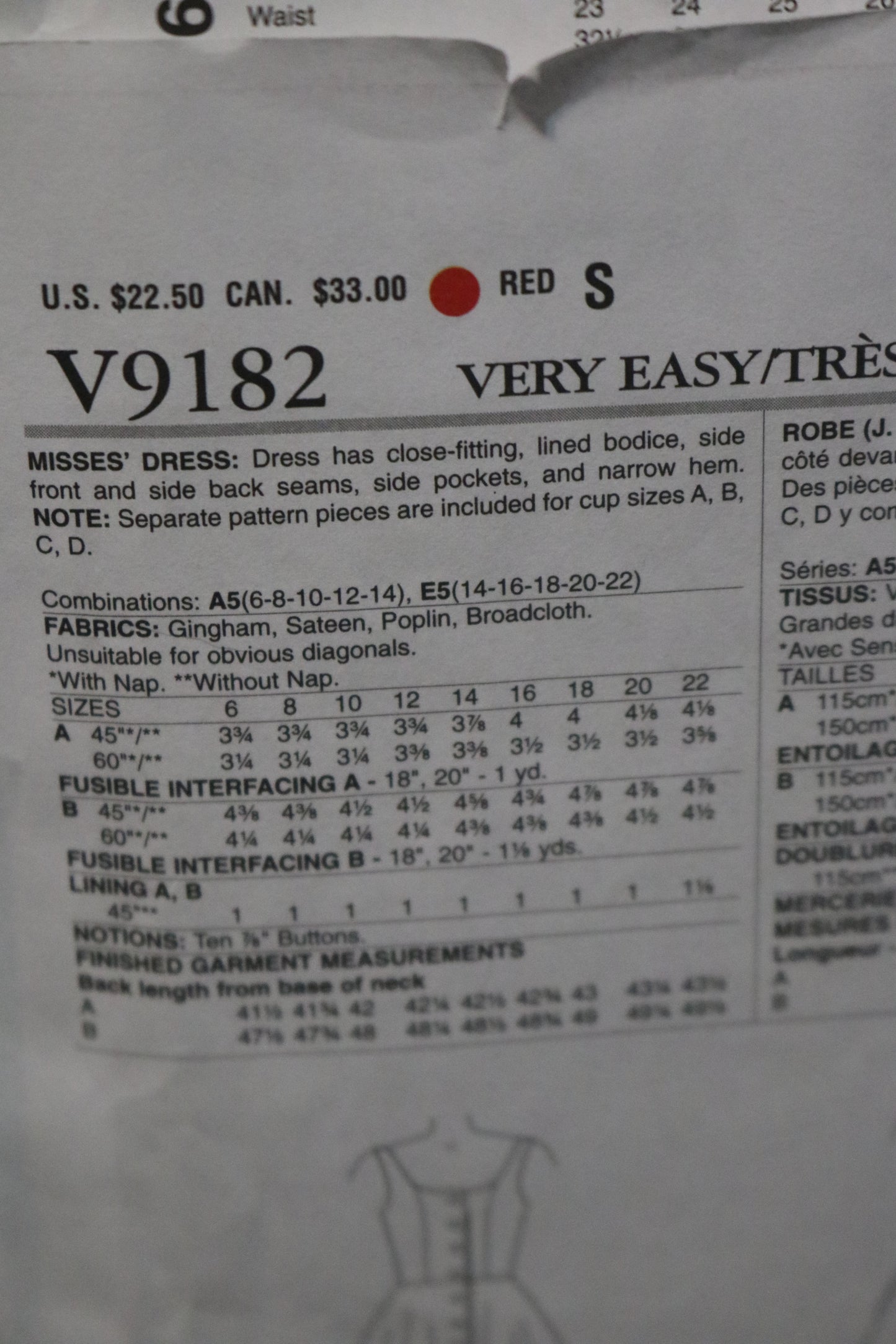 Vogue 9182 Misses Dress Sewing Pattern - UNCUT - Size 6 8 10 12 14